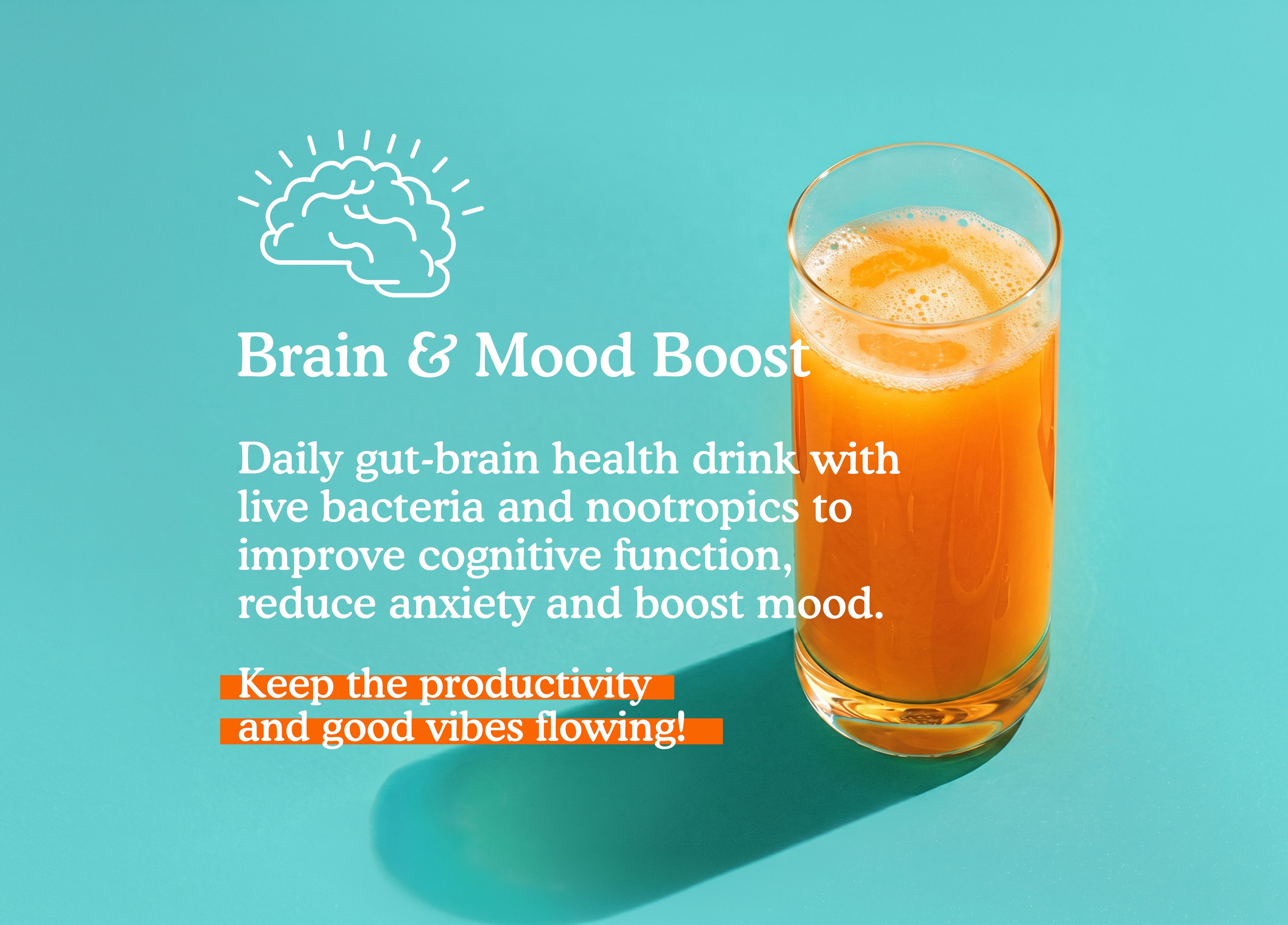 Gut-Brain Health Drink | Psychobiotics + Nootropics for Mood Boost & Cognitive Performance| Mindful Mango Orange | MindBelly