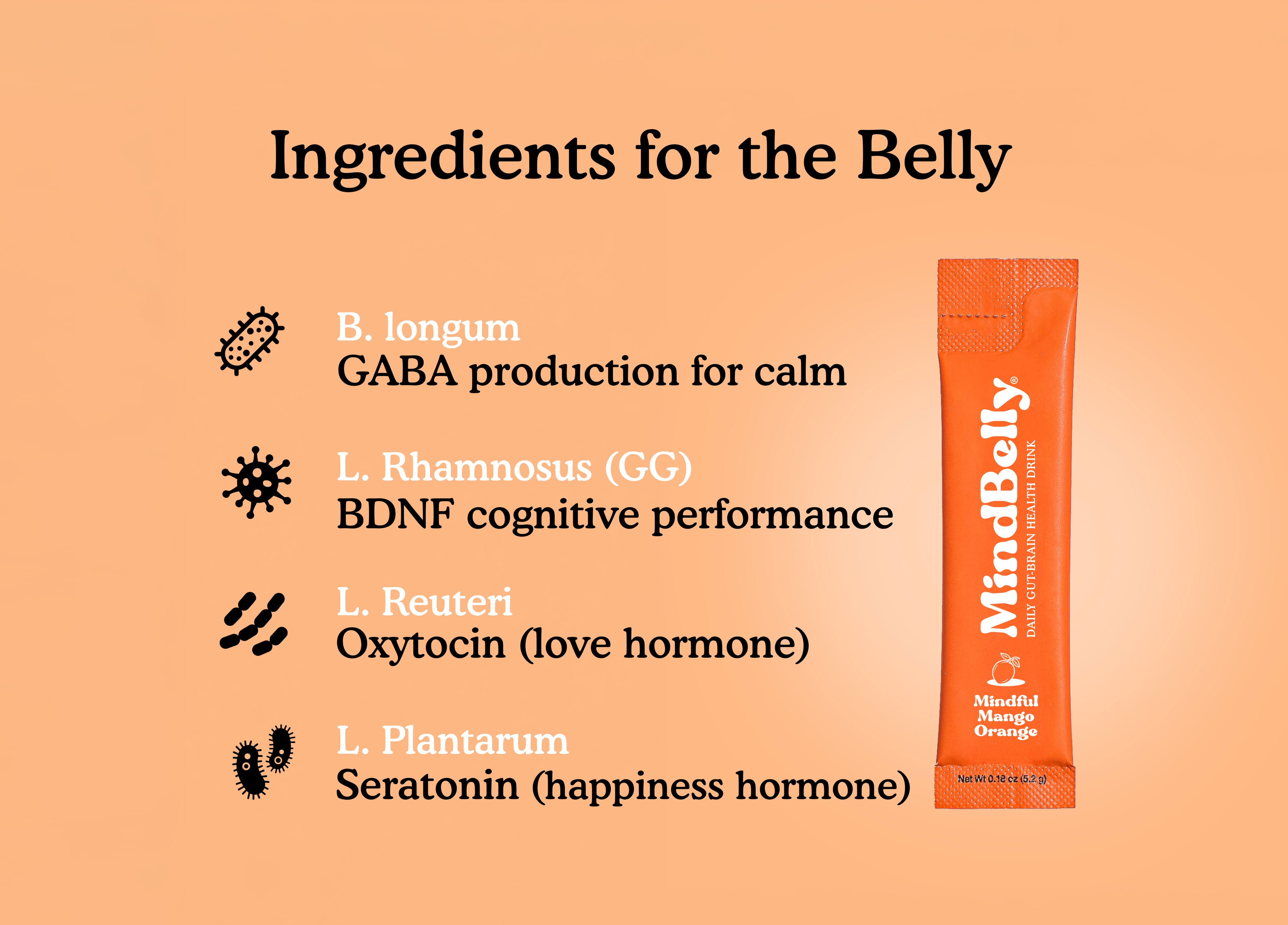 Gut-Brain Health Drink | Psychobiotics + Nootropics for Mood Boost &amp; Cognitive Performance| Mindful Mango Orange | MindBelly