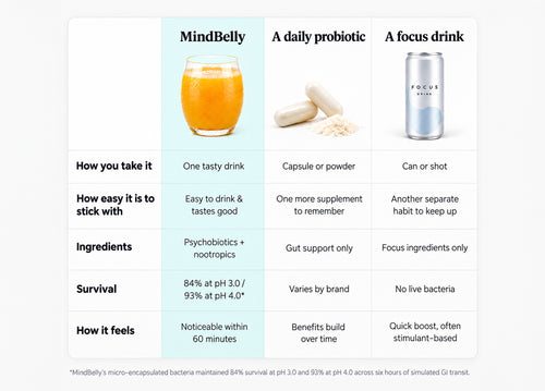 Gut-Brain Health Drink | Psychobiotics + Nootropics for Mood & Cognitive Support